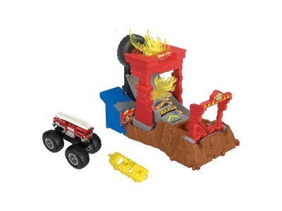 Автотрек Hot Wheels Monster Trucks Пожарная тревога, с 1 машинкой Монстр Трак, 1:64 и 2 препятствиям 1-00431472_1