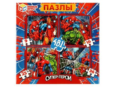 Пазл Умные игры 4 в 1 Супергерои 9-16-25-36 деталей 1-00432076_1