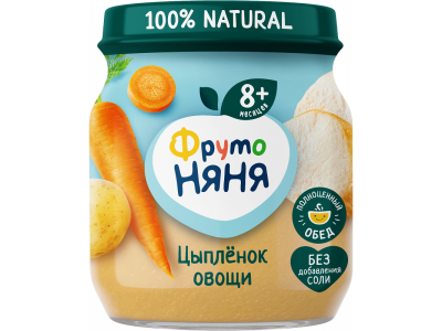 Пюре ФрутоНяня Цыпленок с рисом и овощами 100 г 1-00381315_1