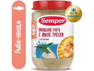 Пюре Semper, Овощное рагу с филе трески 190 г 1-00097060_1