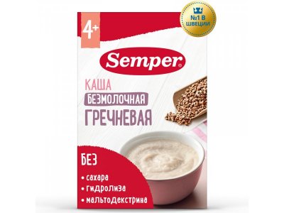 Каша Semper, безмолочная Гречневая с 4 мес. 180 г 1-00165650_1