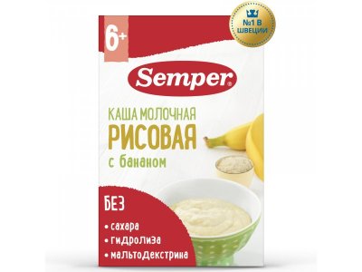 Каша Semper, молочная Рисовая с бананом 180 г 1-00312623_1