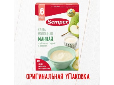 Каша Semper, молочная Манная с яблоком, грушей и бананом 180 г 1-00312626_8