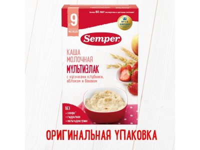 Каша Semper, молочная Мультизлак с кусочками клубники, яблоком и бананом 180 г 1-00312627_10