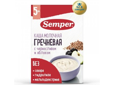 Каша Semper молочная Гречневая с черносливом и яблоком 180 г 1-00355127_1