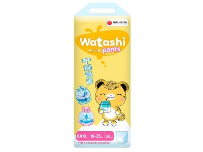 Подгузники-трусики Watashi размер XXL (16-25 кг) jumbo-pack 34 шт. 1-00433109_1