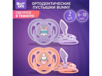 Пустышка Roxy-Kids Bunny ортодонтическая силиконовая с футляром, 6-18 мес, 2 шт. 1-00433122_1