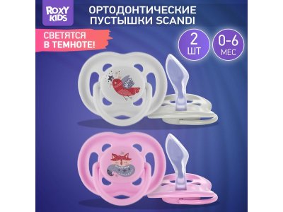 Пустышка Roxy-Kids Scandi ортодонтическая силиконовая с футляром, 0-6 мес, 2 шт. 1-00433123_1