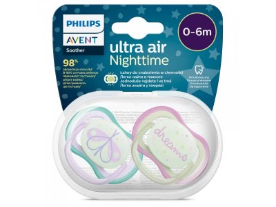 Пустышка Philips Avent ultra air night силиконовая светящаяся с футляром, 0-6 мес., 2 шт. 1-00433306_2