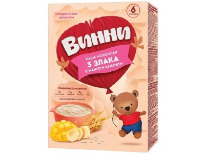 Каша Винни молочная 3 злака с манго и бананом 200 г 1-00249474_1