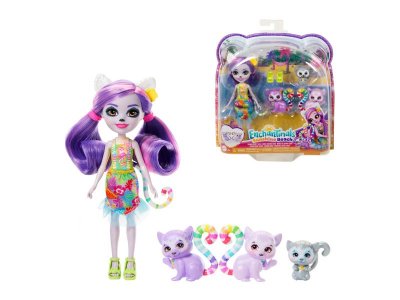 Кукла Mattel Enchantimals Лоринда Лемур и её семья с аксессуарами, 3 фигурки животных, 15 см 1-00434074_1