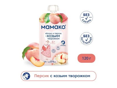 Пюре Мамако яблоко и персик с козьим творожком 120 г дойпак 1-00381541_2