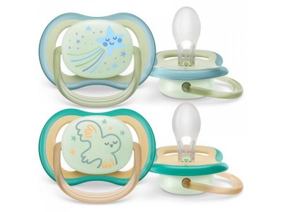 Пустышка Philips Avent ultra air night силиконовая светящаяся с футляром, 0-6 мес., 2 шт. 1-00438454_1