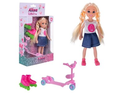 Кукла 1Toy Alisa Little Love блондинка с косичками, с роликами и самокатом, 14,4 см 1-00439636_1