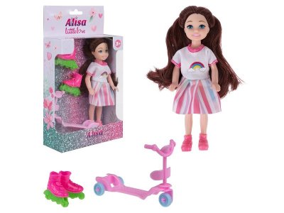 Кукла 1Toy Alisa Little Love брюнетка, с роликами и самокатом, 14,4 см 1-00439637_1