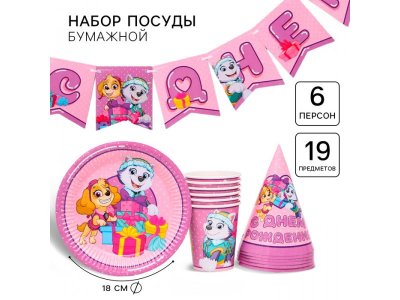 Набор бумажной посуды Paw Patrol С днем рождения! Скай и Эверест, Щенячий патруль, на 6 персон 1-00443133_1