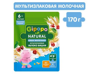 Каша Gipopo молочная Мультизлаковая с яблоком и вишней с 6 мес., 170 г 1-00443789_1