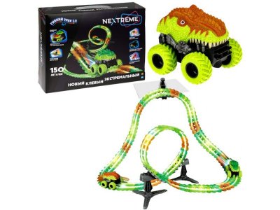 Набор игровой 1Toy Nextreme Гибкий трек Динопарк, 150 деталей, диномобиль, свет, звук 1-00441670_1