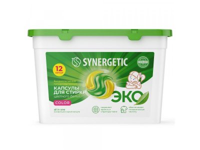 Капсулы для стирки Synergetic Color биоразлагаемые концентрированные гипоаллергенные, 12 шт. 1-00444778_1