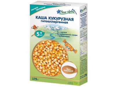 Каша Fleur Alpine безмолочная Кукурузная с пребиотиками гипоаллергенная, с 5 месяцев, 175 г 1-00007199_1