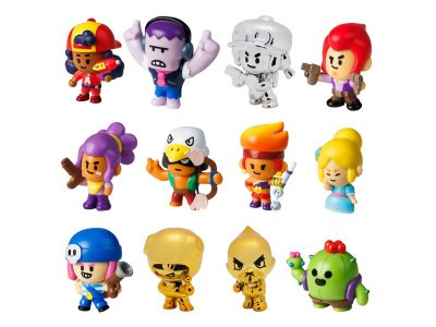 Набор коллекционных фигурок Brawl Stars 12 шт. в коробке, 3 редких героя: Джесси, Леон и Кроу 1-00449488_1