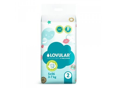 Подгузники Lovular Sweet Kiss S 3-7 кг, 56 шт 1-00455144_1