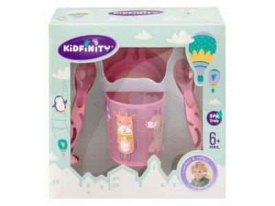 Набор посуды Пластишка Kidfinity Тарелка на присоске 400 мл, кружка 200 мл, стол. приборы на присоске 1-00455710_1