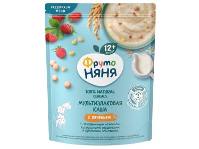 Каша ФрутоНяня молочная мультизл. с земл. печеньем, кукур. cерд. и кус. землян. быстр. с 12 мес., 20 1-00455975_1