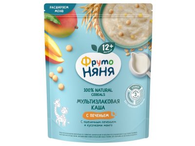 Каша ФрутоНяня молочная мультизлак. со сливочно-ван. печеньем и кус. манго быстр. с 12 мес., 200г 1-00455976_1