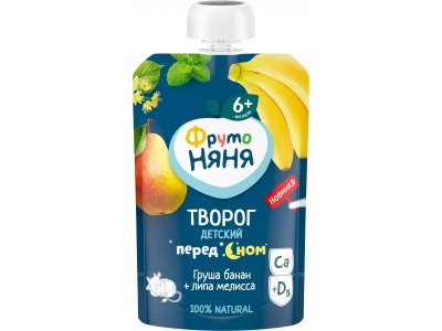 Творог ФрутоНяня Груша, банан, липа, мелисса 4,2% с 6 мес., 90 г пауч 1-00455977_1