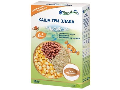 Каша Fleur Alpine, безмолочная Три злака, с 6 месяцев, 175 г 1-00109628_1