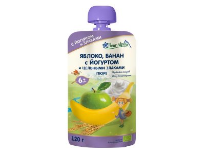 Пюре Fleur Alpine Яблоко, банан с йогуртом 120 г, пауч 1-00208566_1
