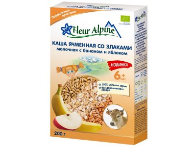 Каша молочная Fleur Alpine Ячменная со злаками бананом и яблоком с 6 месяцев, 200 г 1-00456394_1