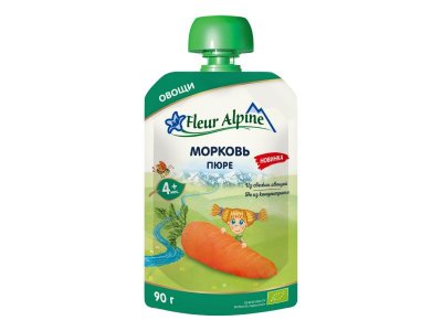 Пюре овощное Fleur Alpine Морковь, с 4 месяцев, 90 г 1-00456401_1