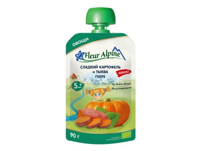 Пюре овощное Fleur Alpine Сладкий картофель и тыква, с 5 месяцев, 90г 1-00456402_1