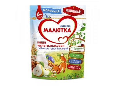Каша Малютка молочная мультизлаковая с яблоком, грушей и сливой 220 г, пауч 1-00000457_1