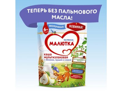 Каша Малютка молочная мультизлаковая с яблоком, грушей и сливой 220 г, пауч 1-00000457_4