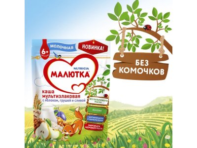 Каша Малютка молочная мультизлаковая с яблоком, грушей и сливой 220 г, пауч 1-00000457_7