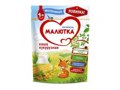 Каша Малютка, молочная кукурузная 220 г, пауч 1-00003546_1