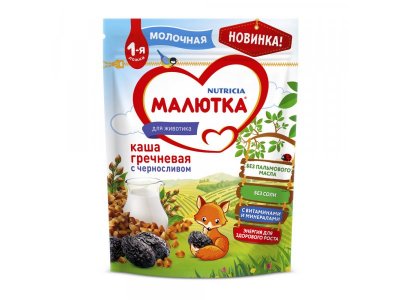 Каша Малютка, молочная гречневая с черносливом 220 г, пауч 1-00031710_1