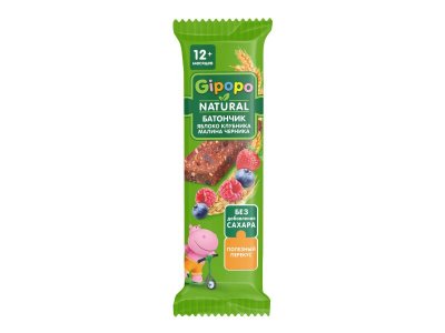 Батончик злаково-фруктовый Gipopo Яблоко, клубника, малина, черника с 12 мес., 20 г 1-00443826_1