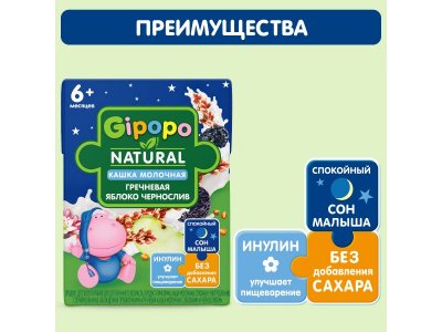Кашка Gipopo молочная Гречневая с яблоками и черносливом с 6 мес., 200 мл 1-00443771_3