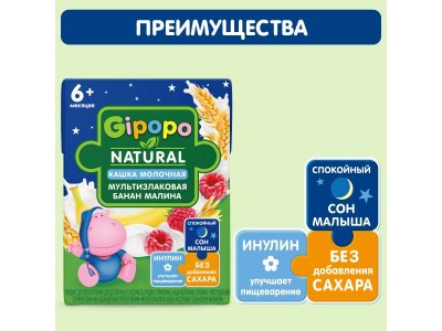 Кашка Gipopo молочная Мультизлаковая с бананом и малиной с 6 мес., 200 мл 1-00443772_3