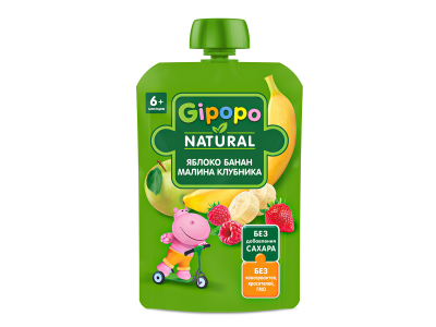 Пюре Gipopo Яблоко, банан, малина, клубника с 6 мес., 90 г 1-00443816_1