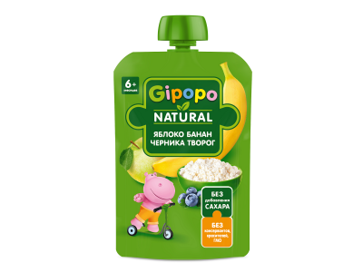 Пюре Gipopo Яблоко, банан, черника, творог с 6 мес., 90 г 1-00443818_1