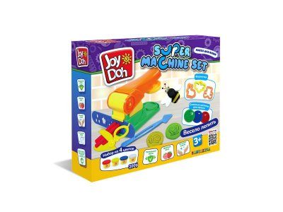 Масса для лепки Joy Doh, набор Super machine set - штампы, сменные насадки, 17 аксессуаров ,4 баночк 1-00457666_1