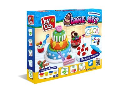 Масса для лепки Joy Doh, набор Cake Set - 4 баночки с тестом, формочки для пирожных и тортов, 14 ак 1-00457671_1