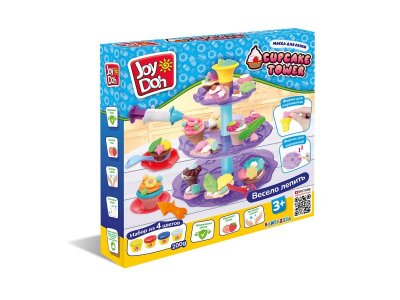 Масса для лепки Joy Doh, набор Cupcake Tower - 3-х уровневая этажерка, 22 аксессуара, 4 баночки с т 1-00457676_1