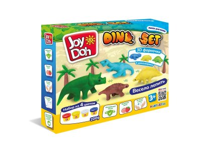 Масса для лепки Joy Doh, набор Dino Set - 3d формы , 9 аксессуаров, 4 баночки с тестом 1-00457679_1