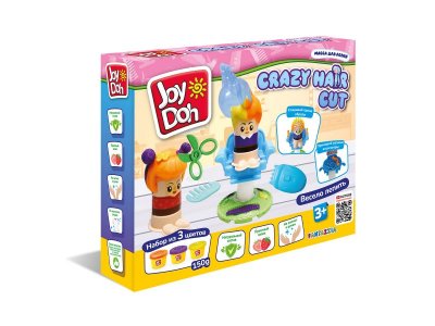 Масса для лепки Joy Doh, набор Crazy Hair Cut - сменные насадки, 9 аксессуаров, 3 баночки с тестом 1-00457683_1